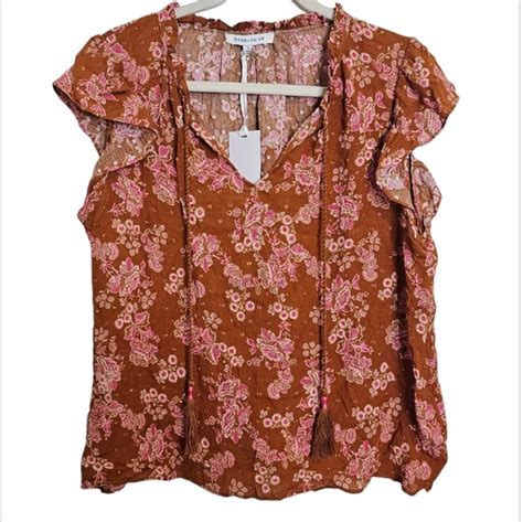 Rose Olive Tops Rose Olive Orange Floral Boho Blouse Poshmark