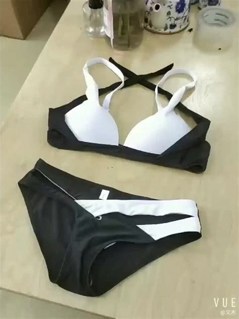 Wholesale 2 Pieces Contrast Color Cross Front Tape Sexy Hot Bikini Women Girl Swimwear For