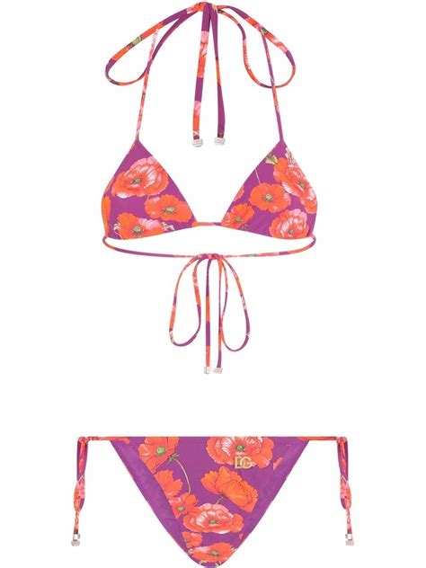 Dolce Gabbana Poppy Print Triangle Bikini Farfetch