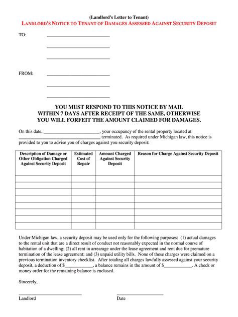 Landlord Itemized List Of Damages Template