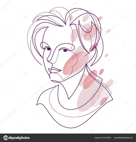 Beautiful Face Attractive Woman Vector Linear Drawing Sensitive