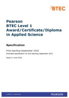 Btec Level Applied Science Pearson Qualifications