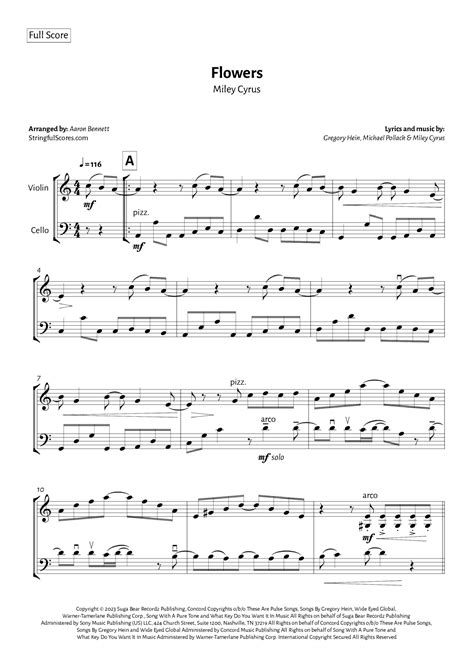 Flowers Arr Aaron Bennett By Miley Cyrus Sheet Music For