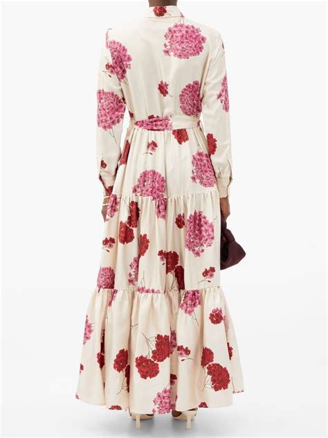 La DoubleJ Bellini Belted Floral Print Silk Maxi Shirt Dress Floral