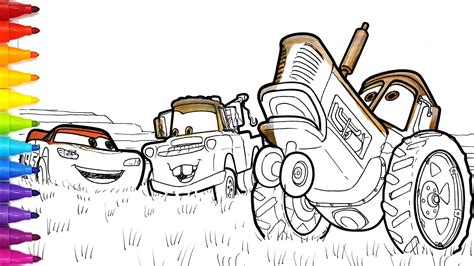 Tractor Tipping With Lightning McQueen And Mater CARS Drawing And