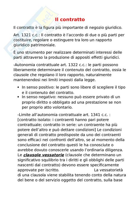 Appunti Di Diritto Privato Il Contratto