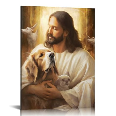 ONETECH Golden Retriever Canvas Wall Art Painting, Dog drawing, Jesus ...