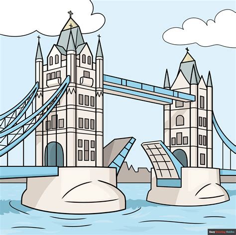 How to Draw the London Tower Bridge - Really Easy Drawing Tutorial