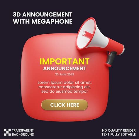 Premium Psd Post Social Media Important Announcement With Megaphone Icon 3d Render