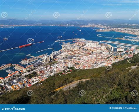 Aerial View of the Gibraltar City and Bay from the Rock of Gibraltar Stock Photo - Image of ...