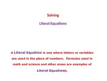 Solving 1-Step and Multi-Step Literal Equations by Priceless Math