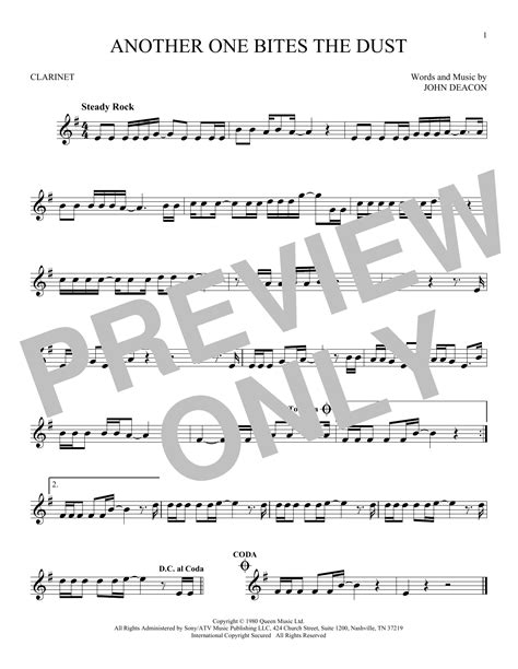 Another One Bites The Dust By Queen Sheet Music For Clarinet Solo At