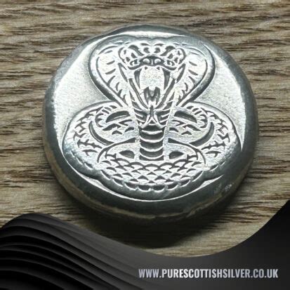 2oz Solid Silver Round Hand Poured Embossed Cobra Design Collector