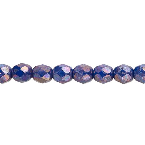 Bead Czech Fire Polished Glass Opaque Dark Blue Nebula 6mm Faceted Round Sold Per 15 12 To