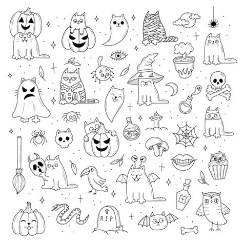 Premium Vector | Set of elements for halloween. mystical scary objects. cats, pumpkins, ghosts ...