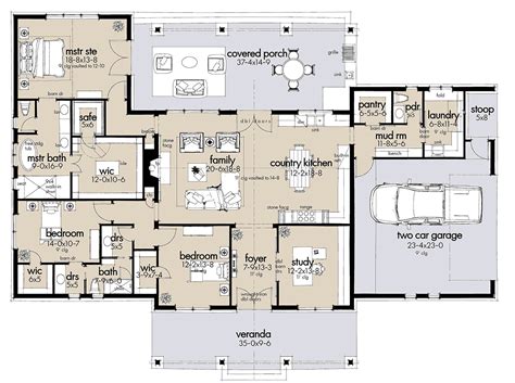 Ranch House Plans with Low Roof Pitch and Broad Lines