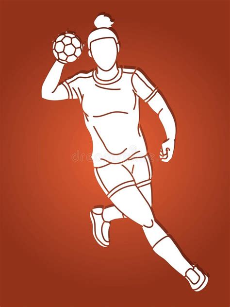 Handball Sport Woman Player Action Cartoon Graphic Vector Stock