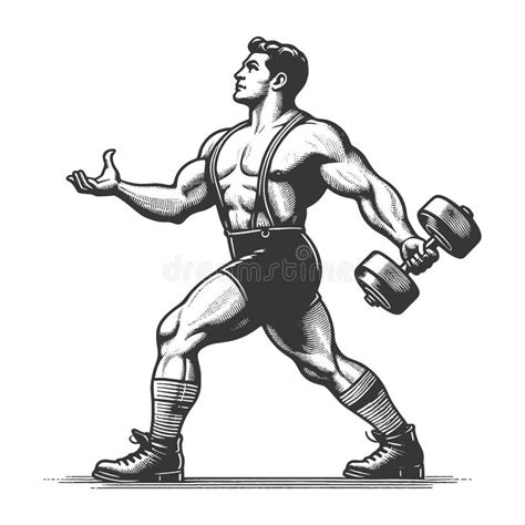 Strongman Athlete With Dumbbell Weight Raster Stock Illustration