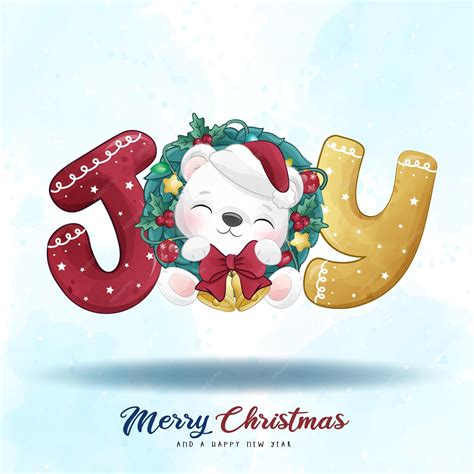 Premium Vector Adorable Polar Bear Merry Christmas With Watercolor