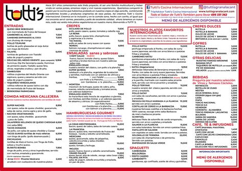 Menu Tutti S Gran Alacant Tutti S Cocina Internacional