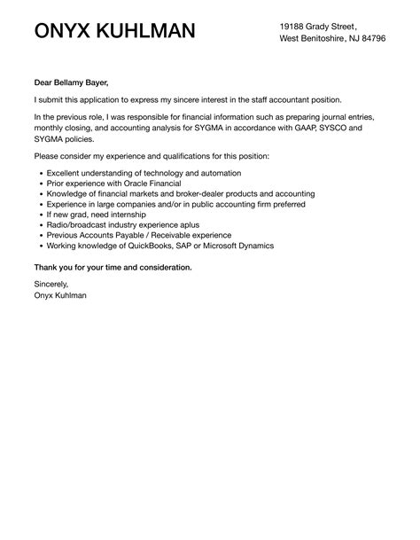 Staff Accountant Cover Letter Velvet Jobs