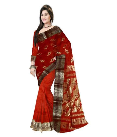 Pradip Fabrics Red Bengal Handloom Saree Buy Pradip Fabrics Red