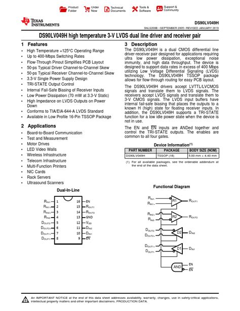 Ds Lv H Datasheet Pdf High Temperature V Lvds Dual Line Driver