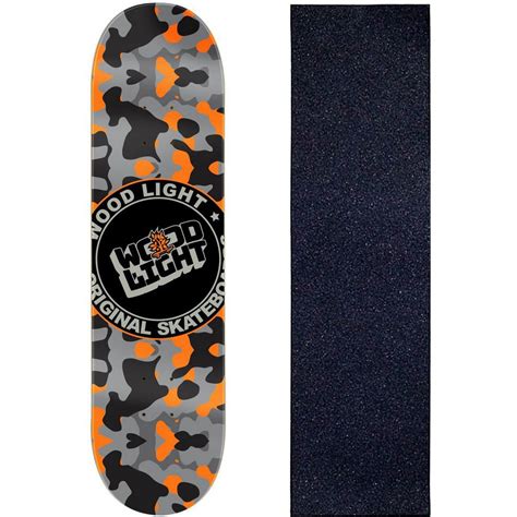 Shape De Skate Profissional Wood Light Camuflado Cinza Lixa De