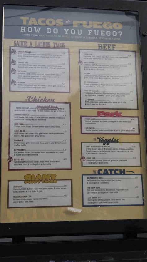 Menu at Fuego Tortilla Grill restaurant, College Station