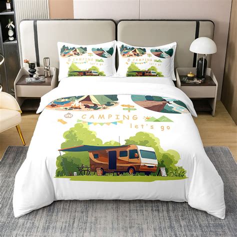 Yst Cotton Happy Camping Duvet Cover Twin Cartoon Camper Car