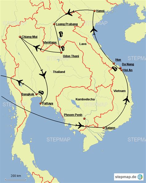 Stepmap Reiseplan Vietnam Laos Thailand Landkarte F R Asien