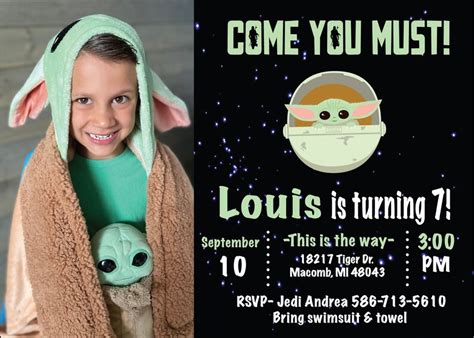 Baby Yoda Printable Birthday Invite With Custom Photo Etsy