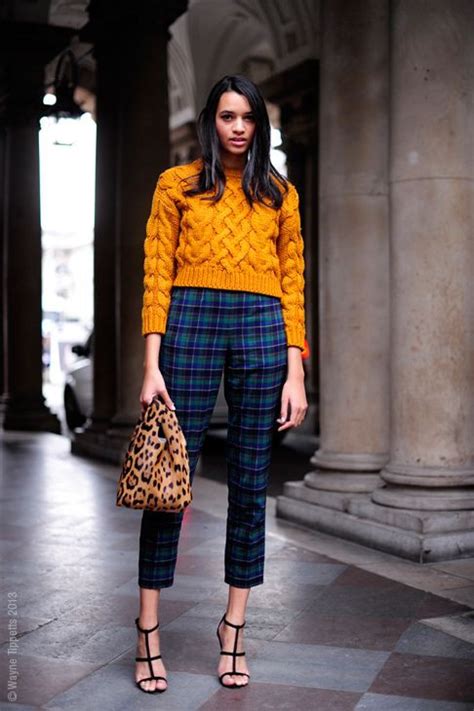 Yellow and orange outfit style with fashion accessory, sweater | Tartan ...