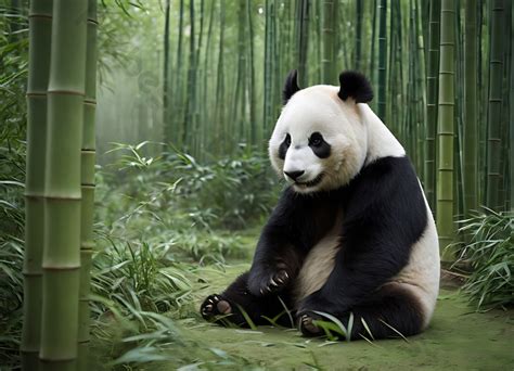 A Panda Captured In Serene Tranquil Bamboo Habitat Photo | JPG Free ...