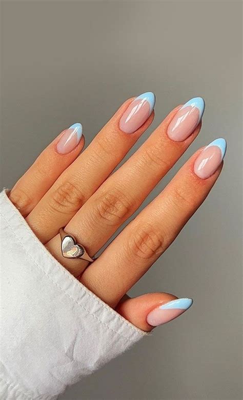 31 Cute Sky Blue French Tip Nails Blue Classic Frenchies Nails