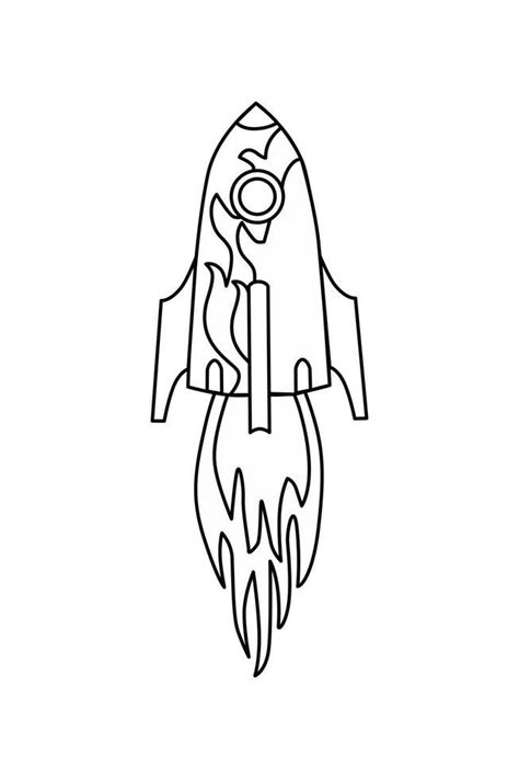 Rocket Ship Outline with Fire - Vector Illustration