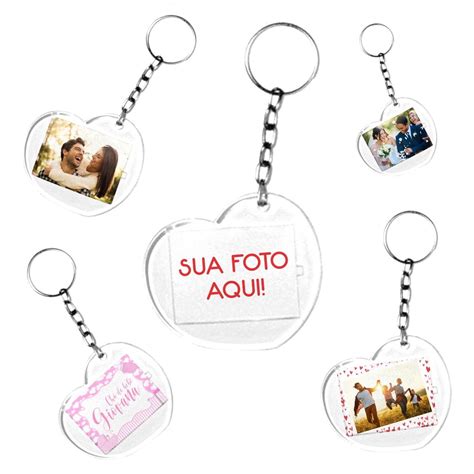 10 Chaveiros de Coração Acrílicos 3x4 Foto Personalizado Elo7