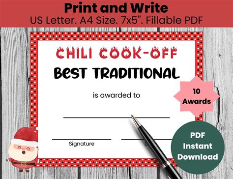 Chili Cook off Award Certificates Template Editable, Cookoff Contest ...