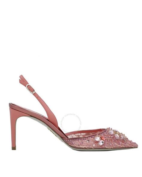 Rene Caovilla Hina Lace Crystal Slingback Pumps In Pink Lyst