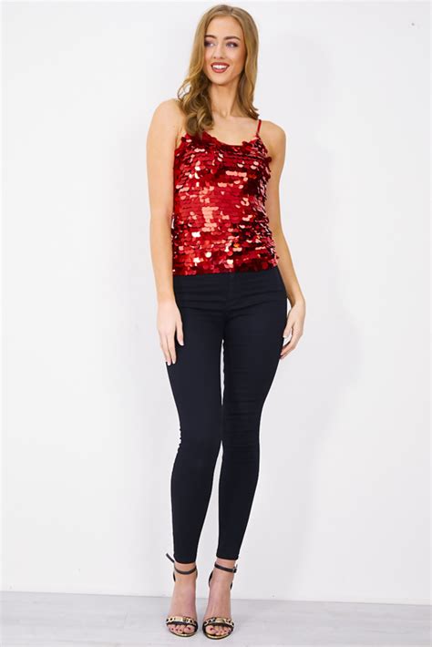 Red Sparkle Sequin Top