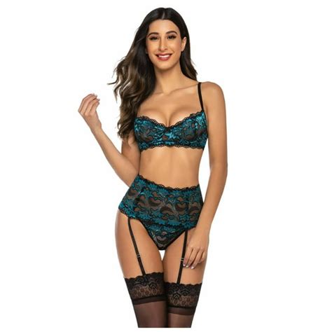 Avidlove Womens Lace Lingerie Set Underwire Bra Panty Garter Belt