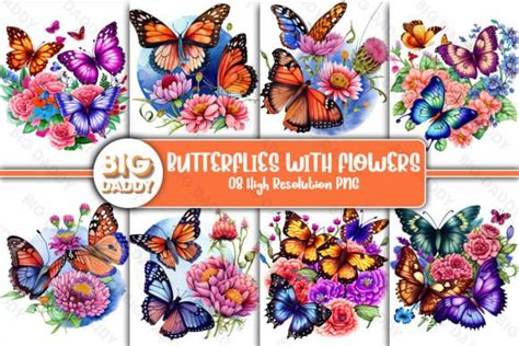 Butterflies With Flowers Sublimation Graphic By Big Daddy Creative