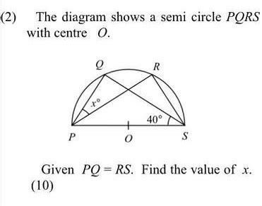 Solved 2 The Diagram Shows A Semi Circle PQRS With Centre 0 Given