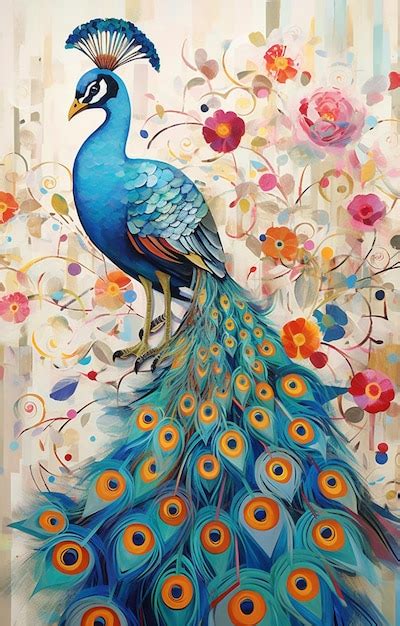 Premium AI Image Painting Of A Peacock With A Colorful Tail And A