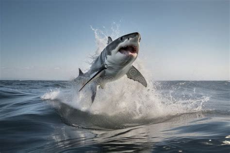 Great White Shark Jumping Out Of Water Planet Earth