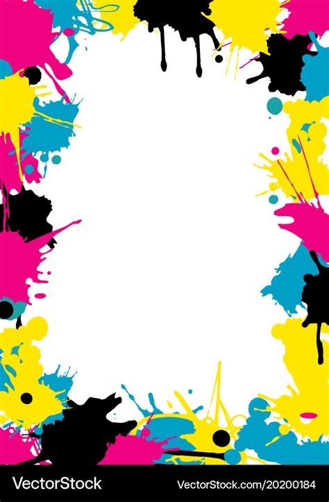 Cmyk colors splatters frame Royalty Free Vector Image