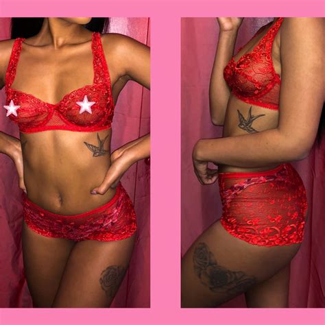 Vintage Red Lingerie Set Cup Size Is No Bigger Than Depop