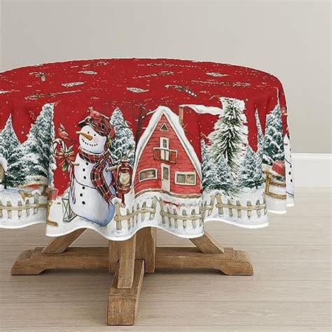 Horaldaily Christmas Tablecloth 7070 Inch Round Winter Snowman House