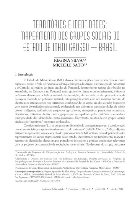 Pdf Territ Rios E Identidades Mapeamento Dos Grupos Os