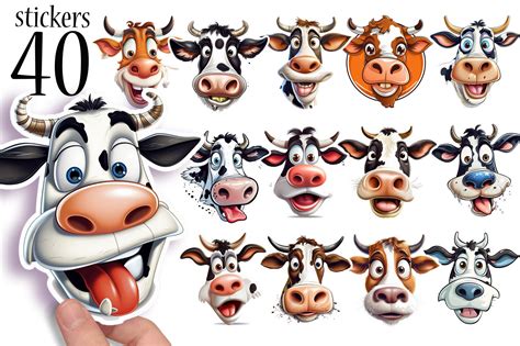 Funny Cow Stickers 8 Printable Sheets Graphic By Thedigitaldeli